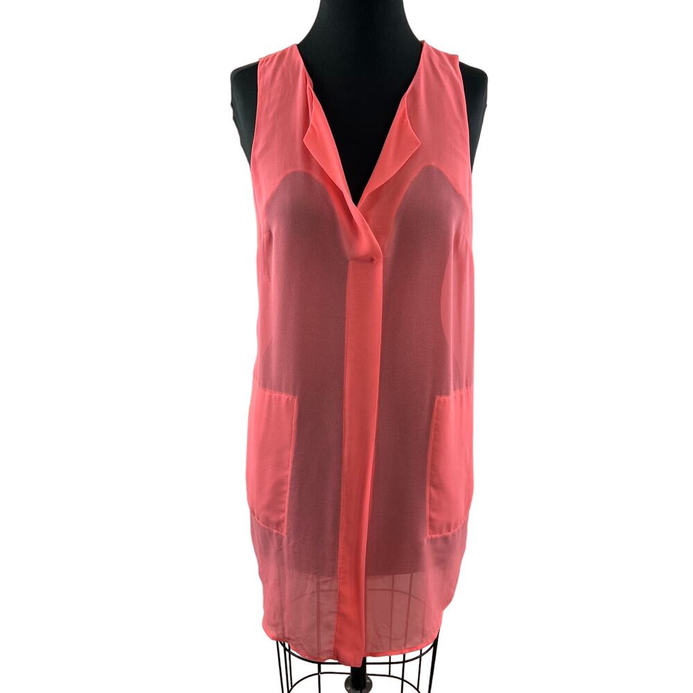 ASTR Pink Sheer Tunic Polyester Top V-Neck Sleeveless Pullover Size S Small